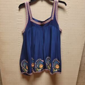 Anthro Tanvi Kedia Nyla Large baby doll top sleeveless blue boho embroidery line